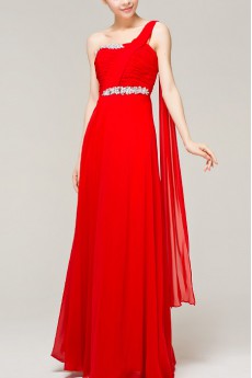 Chiffon One Shoulder Floor Length Empire Dress with Crystal