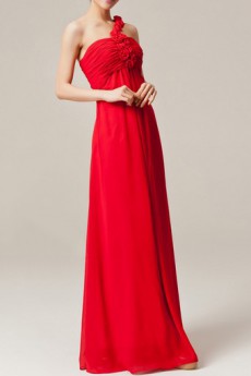 Chiffon One Shoulder Floor Length Empire Dress with Handmade Flowers