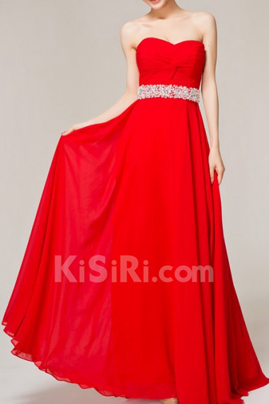 Chiffon Sweetheart Floor Length Empire Dress with Crystal