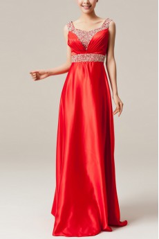 Satin Scoop Neckline Empire Dress with Sequins