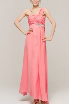 Chiffon One Shoulder Ankle-Length Empire Dress with Crystal