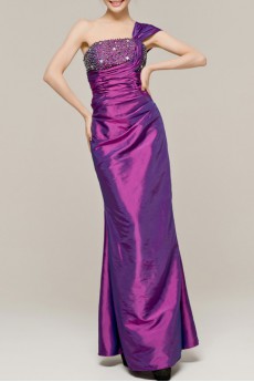 Satin One Shoulder Floor Length Sheath Dress with Sequins