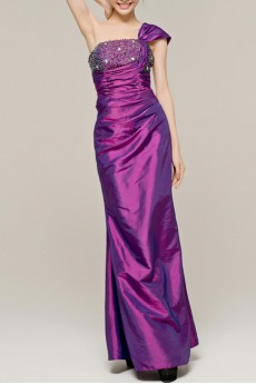 Satin One Shoulder Floor Length Sheath Dress with Sequins