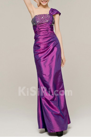 Satin One Shoulder Floor Length Sheath Dress with Sequins