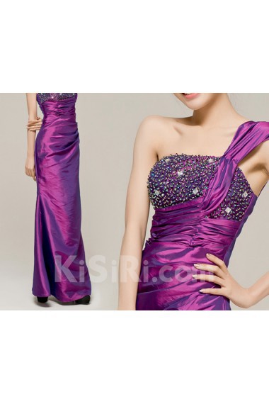 Satin One Shoulder Floor Length Sheath Dress with Sequins