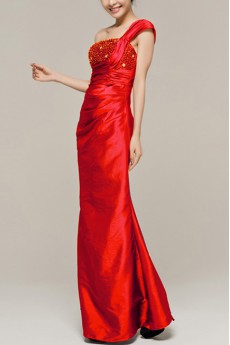 Satin One Shoulder Floor Length Sheath Dress with Sequins