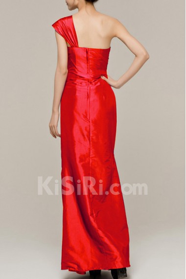 Satin One Shoulder Floor Length Sheath Dress with Sequins