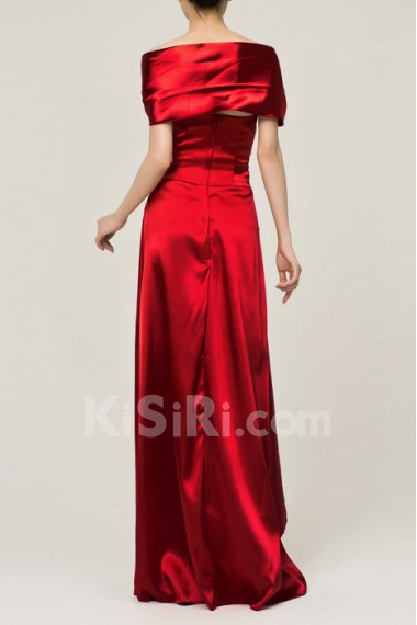 Satin Off-the-Shoulder Floor Length A-line Dress with Handmade Flowers