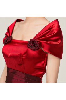 Satin Off-the-Shoulder Floor Length A-line Dress with Handmade Flowers