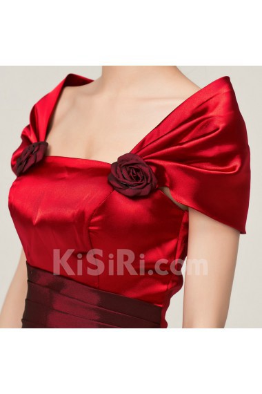 Satin Off-the-Shoulder Floor Length A-line Dress with Handmade Flowers