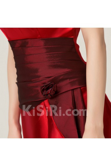 Satin Off-the-Shoulder Floor Length A-line Dress with Handmade Flowers