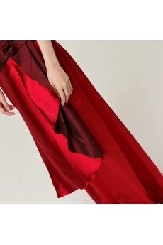 Satin Off-the-Shoulder Floor Length A-line Dress with Handmade Flowers