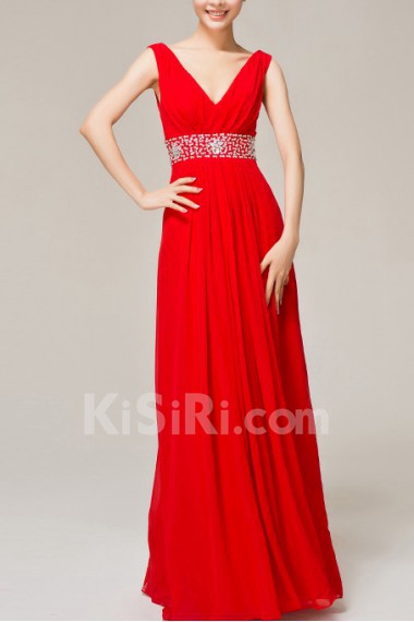Chiffon V-neck Floor Length Empire Dress with Sequins