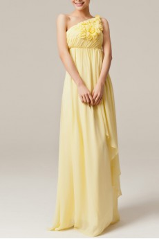 Chiffon One Shoulder Floor Length Empire Dress with Handmade Flowers