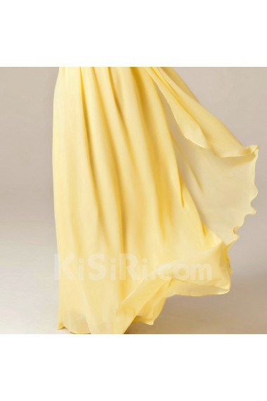 Chiffon One Shoulder Floor Length Empire Dress with Handmade Flowers