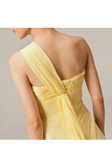 Chiffon One Shoulder Floor Length Empire Dress with Handmade Flowers