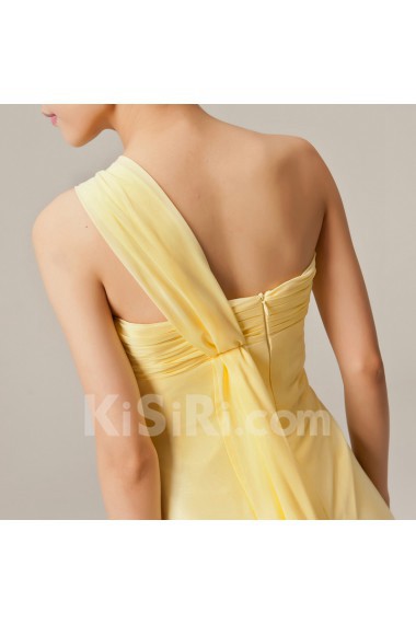Chiffon One Shoulder Floor Length Empire Dress with Handmade Flowers