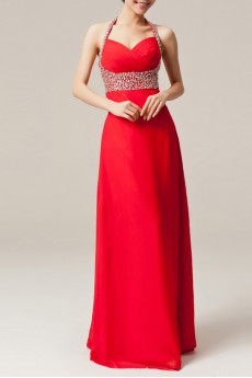 Chiffon Halter Floor Length Empire Dress with Sequins