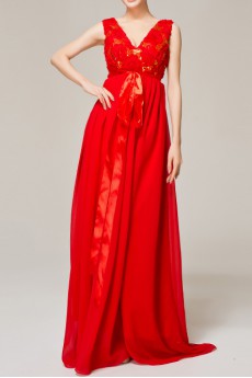 Chiffon V-neck Floor Length Empire Dress with Sequins