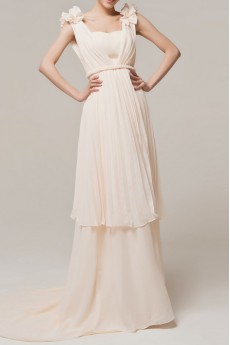 Chiffon Straps Neckline A-line Dress with Handmade Flowers