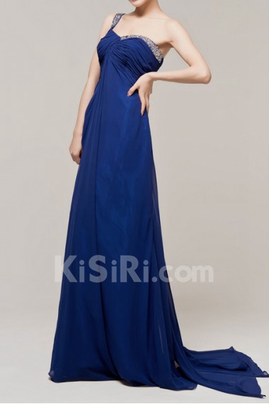 Chiffon One Shoulder Empire Dress with Sequins