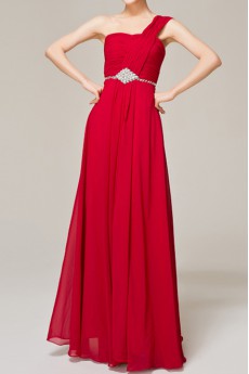 Chiffon One Shoulder Floor Length Empire Dress with Crystal