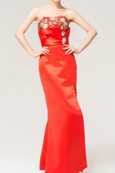 Satin Strapless Floor Length Mermaid Dress with Crystal