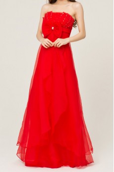 Tulle Strapless Floor Length A-line Dress with Sequins