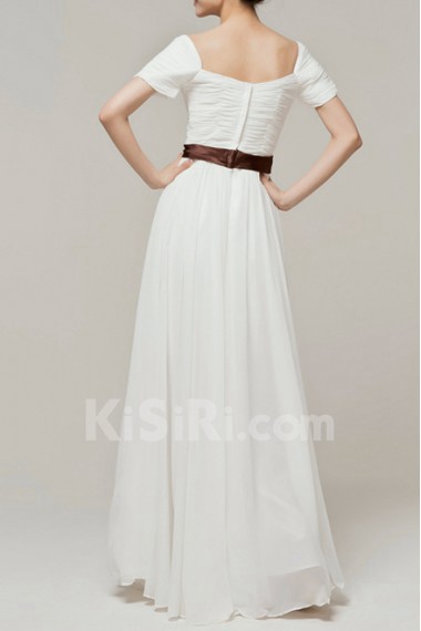 Chiffon Off-the-Shoulder Floor Length A-line Dress with Handmade Flowers