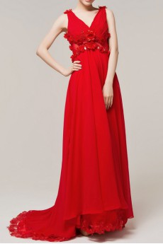 Chiffon V-neck Empire Dress with Crystal