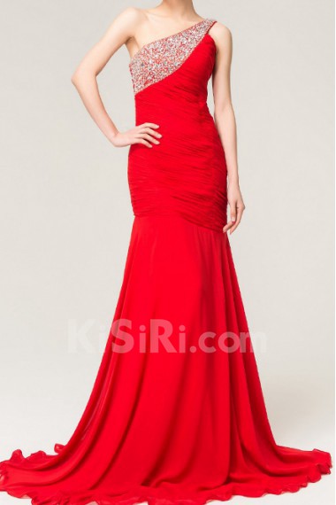 Chiffon One Shoulder Mermaid Dress with Sequins