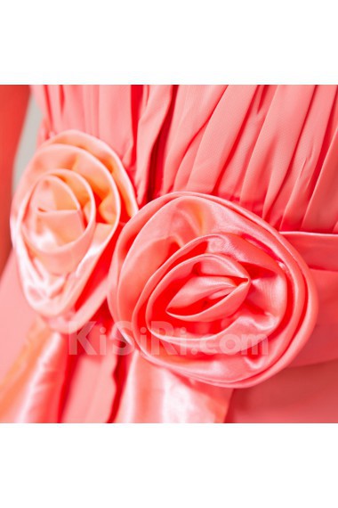 Chiffon Spaghetti Neckline Floor Length A-line Dress with Handmade Flowers