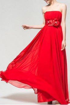 Chiffon Strapless Floor Length Empire Dress with Handmade Flowers