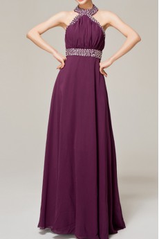 Chiffon Halter Floor Length Empire Dress with Crystal