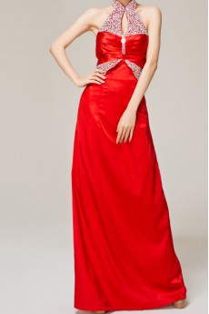 Satin Halter Floor Length Empire Dress with Sequins