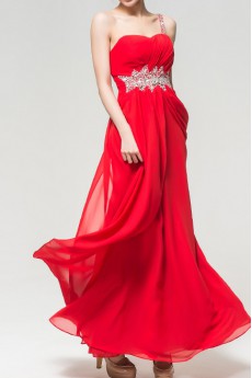 Chiffon One Shoulder Floor Length A-line Dress with Crystal