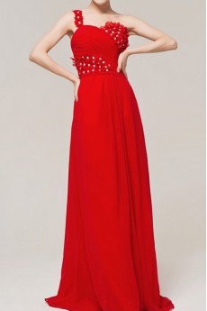 Chiffon One Shoulder Floor Length A-line Dress with Crystal