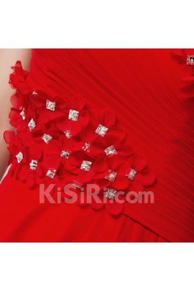 Chiffon One Shoulder Floor Length A-line Dress with Crystal