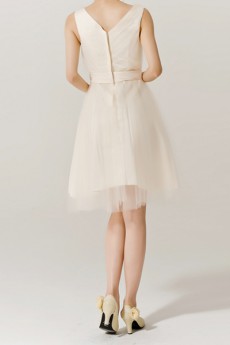 Organza V-neck Short A-line Dress with Bow