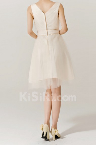 Organza V-neck Short A-line Dress with Bow