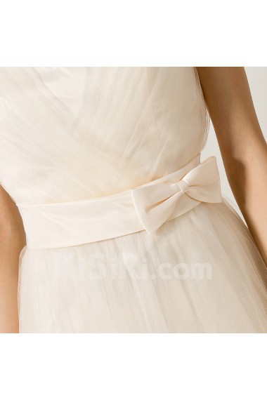 Organza V-neck Short A-line Dress with Bow