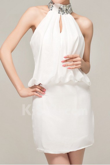 Chiffon Halter Short Dress with Crystal