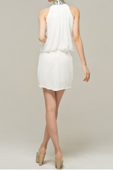 Chiffon Halter Short Dress with Crystal