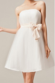 Net Strapless Short A-line Dress with Bow