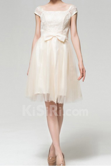 Lace Square Neckline Short A-line Dress with Bow