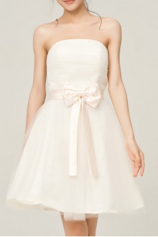 Net Strapless Short A-line Dress with Bow