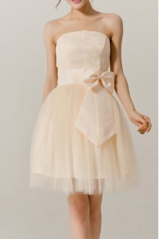 Organza Strapless Short Dress with Bow