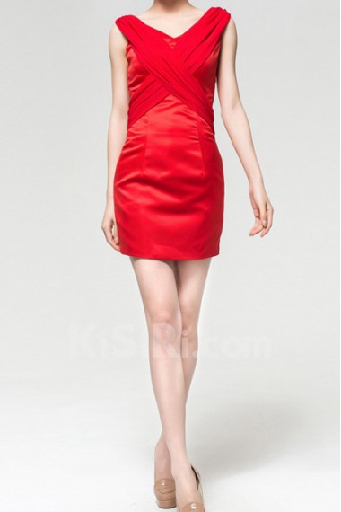 Satin V-neck Short Dress