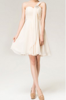 Chiffon One Shoulder Short Dress with Crystal