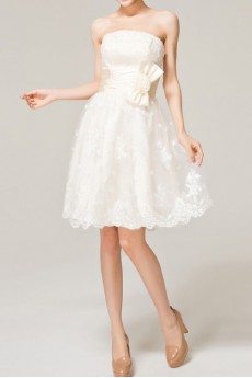 Lace Strapless Short A-line Dress with Bow